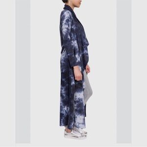 Wonderly Blue Tie-Dye Open-Front Duster Kimono Long Cardigan Cover-Up